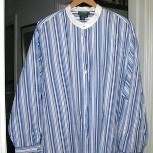 BLUE BLACK & WHITE STRIPED SHIRT Woven Cotton  Plus Size 22W Ralph Lauren